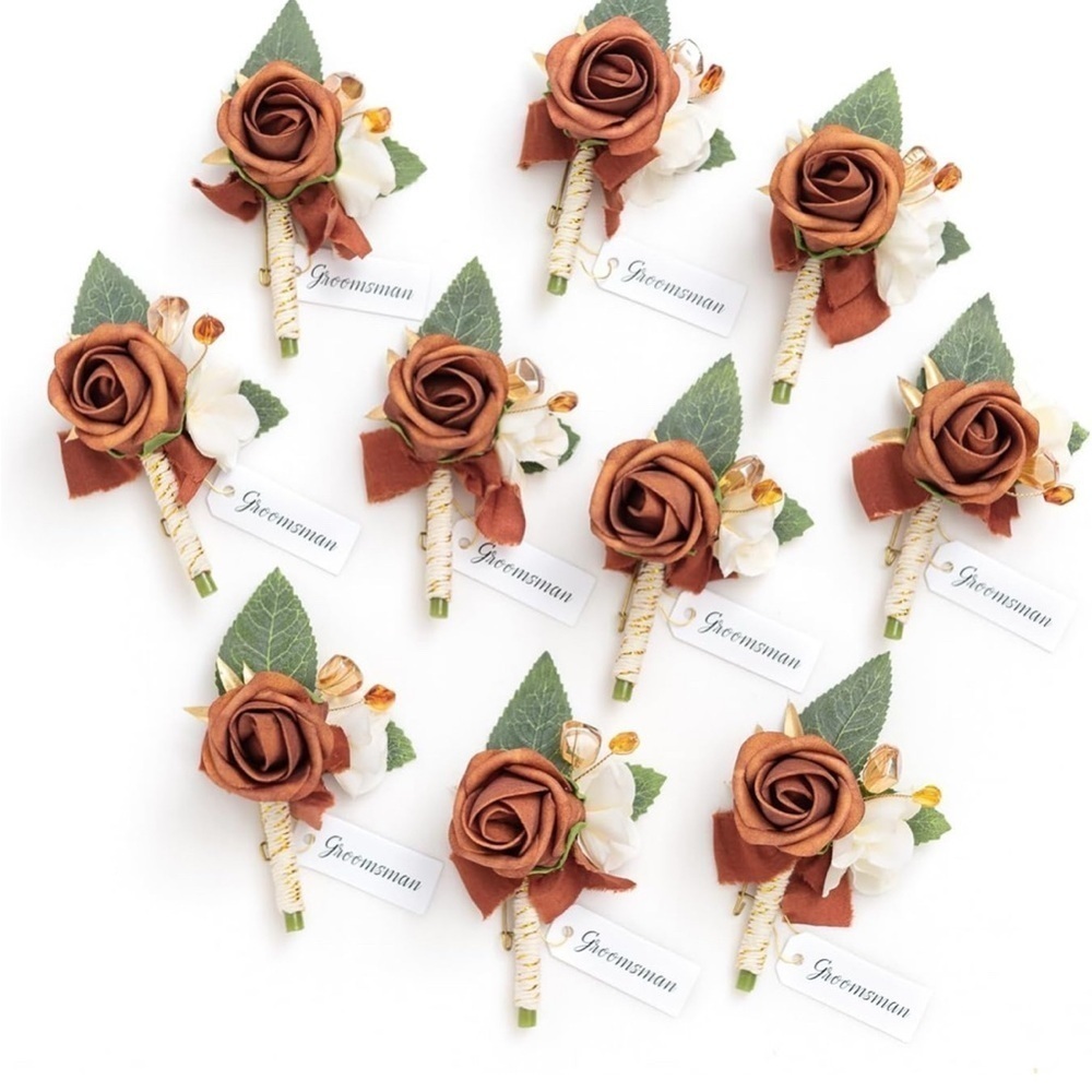 Rustic Boutonniere Set with Brown Roses (060)